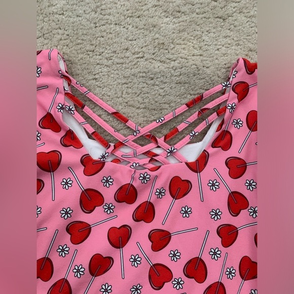 Cheeky Plum Size 12 Years Heart Lollipop Puff Sleeve Leotard Valentines Day - Picture 5 of 7